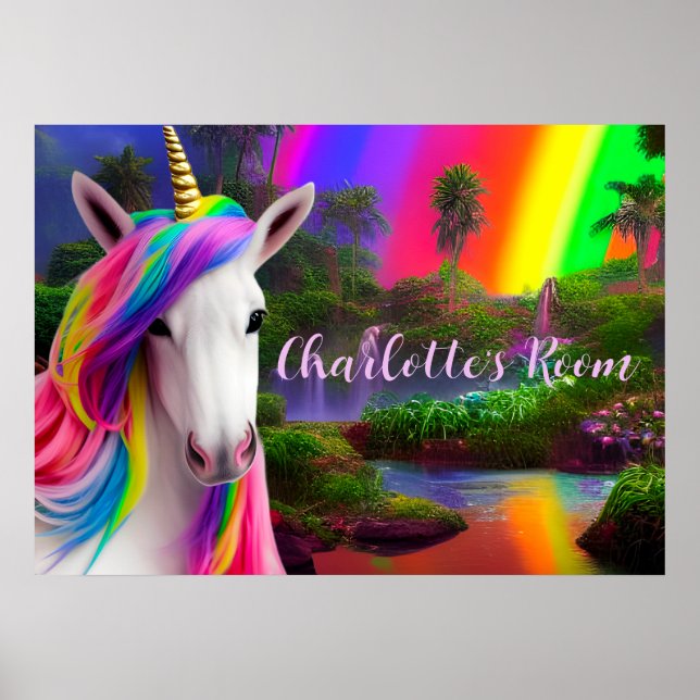 Kids Room Quote Script Poster Unicorn Wall Art (Front)
