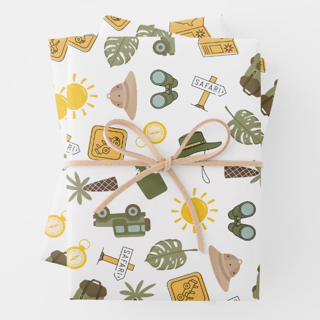 Kid's Safari Birthday Party Wrapping Paper Sheet (In situ)