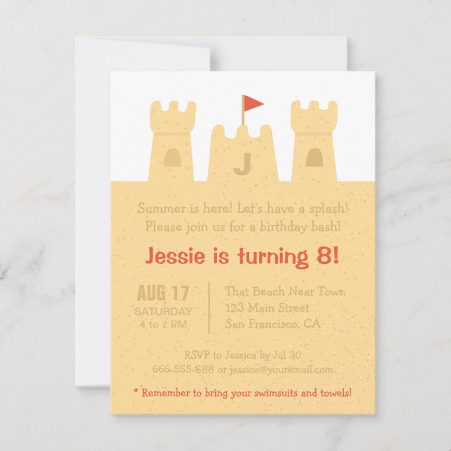 Kids Sandcastles Beach Birthday Party Invitation (Front)