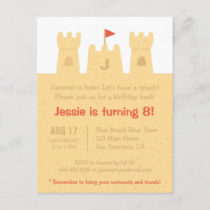 Kids Sandcastles Beach Birthday Party Invitation