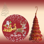 Kid's Santa Christmas Reindeer Red Party Crafts  Classic Round Sticker<br><div class="desc">Red fun round sticker featuring Santa Claus, reindeer and snowflakes for fun Christmas party. Fun Merry Christmas sticker for party labels and crafts. Make the Christmas party fun and frolic with distribution of sticker gifts to kids. Customize text is available to fit in your Font Style. Visit my store for...</div>