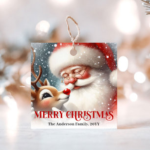 Kids Santa Rudolph Cute Christmas Gift Tag Label