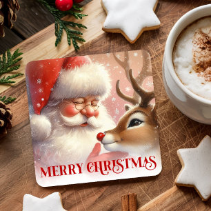 Kids Santa Rudolph Cute Christmas Paper Coaster 