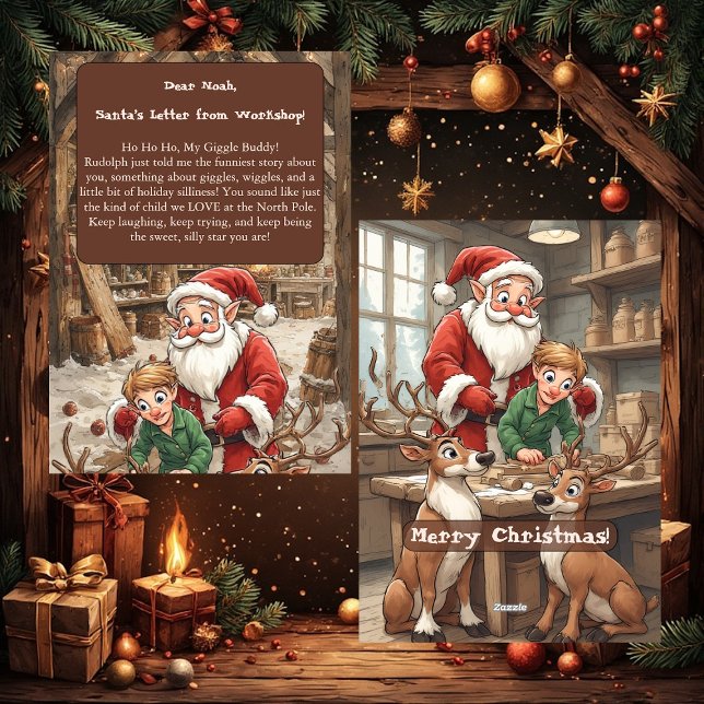 Kid's Santa’s Letter from Workshop North Pole  Holiday Card (Kid's Santa’s Letter from Workshop North Pole Holiday Card)