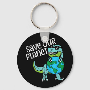 Kids Save Our Planet Trex Earth Cute Dinosaur Boys Keychain