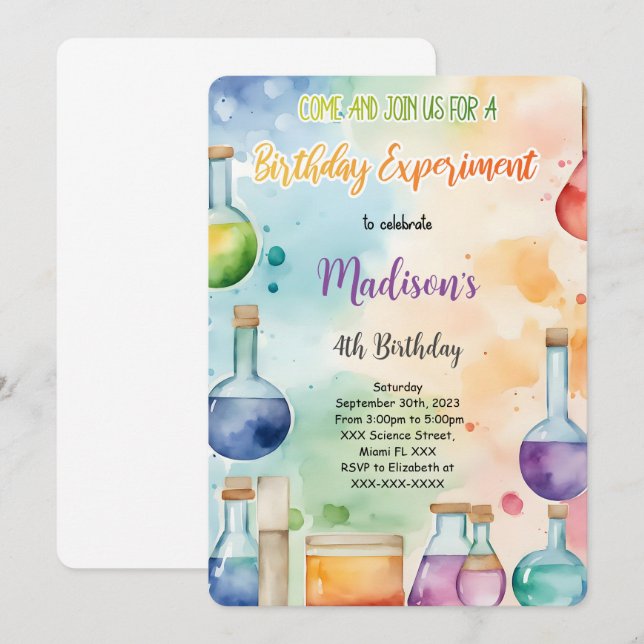Kids Science Birthday Party Invitation (Front/Back)