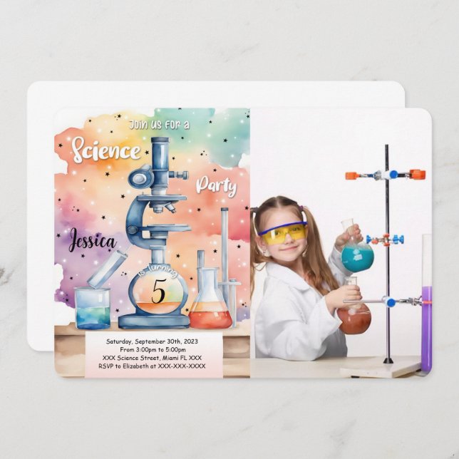 Kids Science Birthday Photo Invitation (Front/Back)