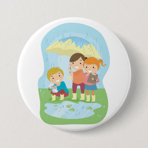Kids Science Nature Study in Rain 3 Inch Round Button