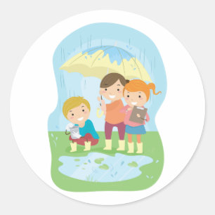 Kids Science Nature Study in Rain Classic Round Sticker