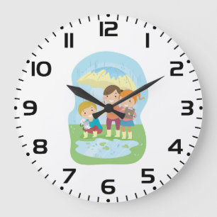 Kids Science Nature Study in Rain Large Clock