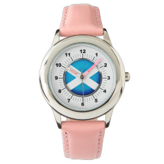 Kid's Scotland Flag Pink Leather Strap Watch