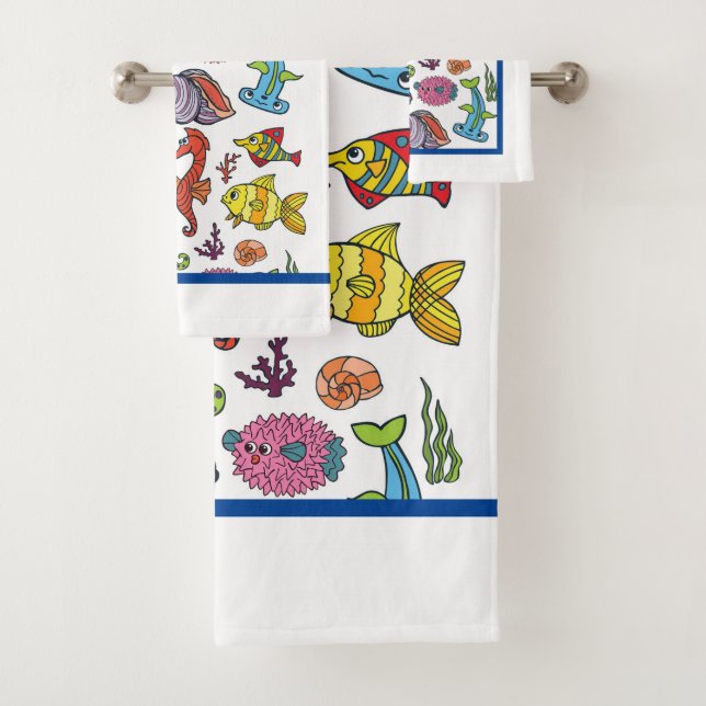 Kids Sea Life Cartoons Bath Towel Set (Insitu)