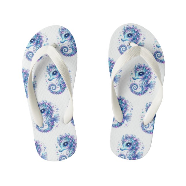 Kids Seahorse Print Flip Flops (Footbed)