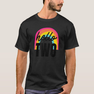 Kids Second Birthday 2 Year Old Hello Two Rainbow T-Shirt