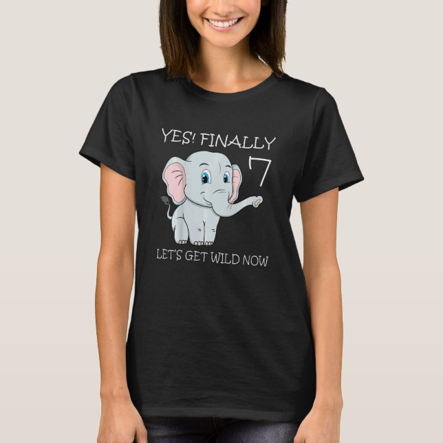 Kids Seven 7th Birthday Party Cake Elephant Zookee T-Shirt (Front)