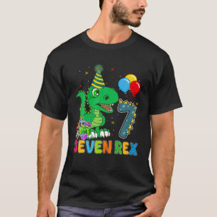 Kids Seven Rex Birthday 7 Years Old Funny Dinosaur T-Shirt