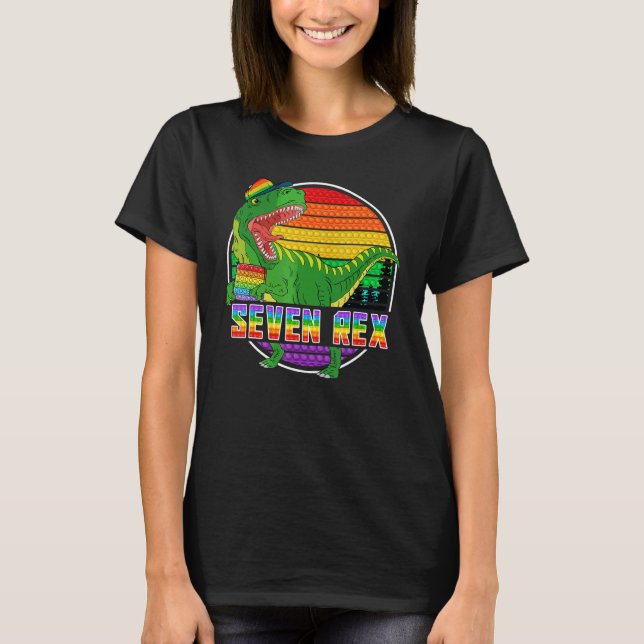 Kids Seven Rex Pop It Toys Birthday 7 Year Old Din T-Shirt (Front)