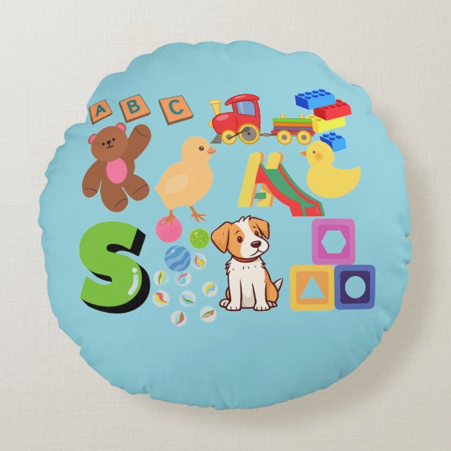 Kids shapes & toys round pillow (Front)