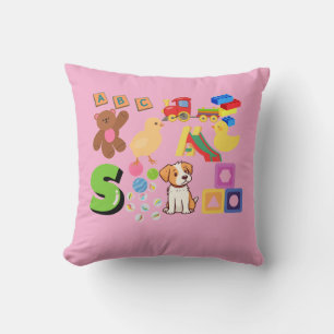 Kids shapes & toys throw pillow