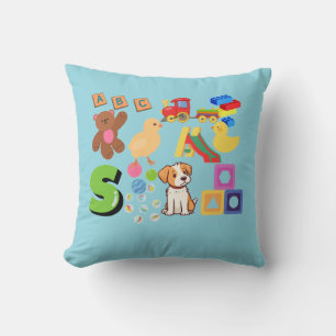 Kids shapes & toys throw pillow