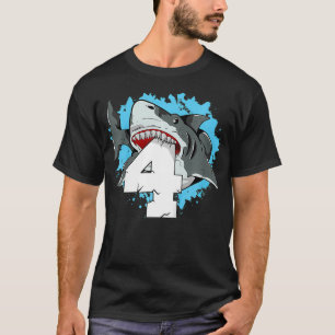Kids Shark 4th Birthday Boy 4 Four Shark Theme Par T-Shirt