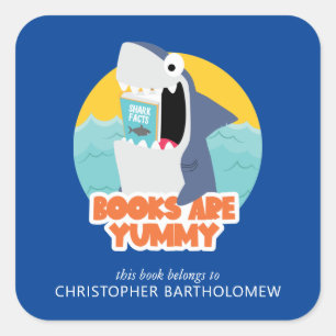 Kids Shark Bookplate Square Sticker
