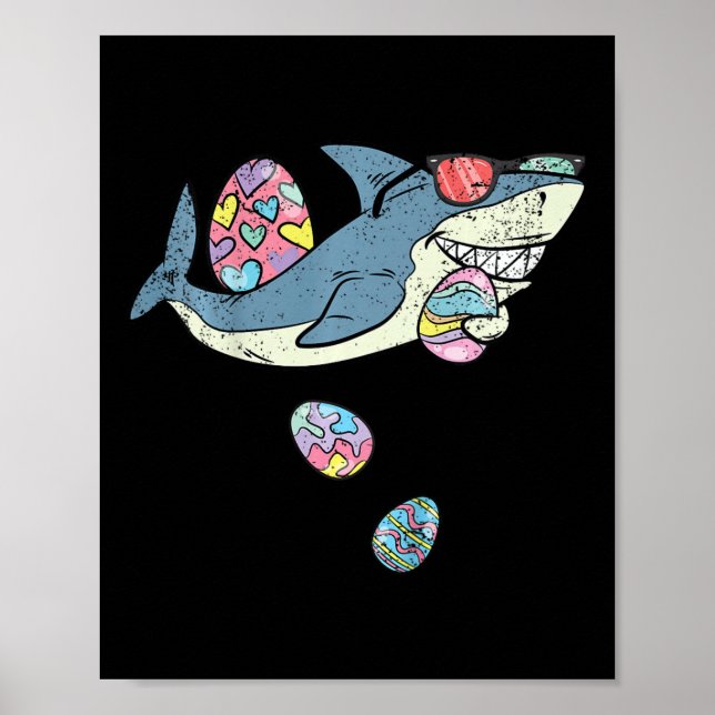 Kids Shark Egg Hunting Easter Funny Spring Toddler Poster (Front)