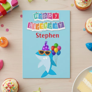 Kids Shark Personalized Custom Birthday Card
