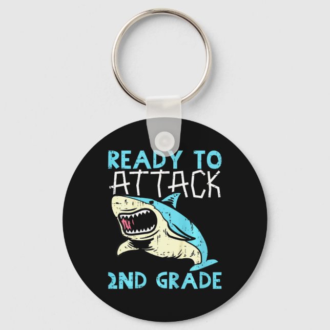 Kids Shark Ready To Attack 2nd Grade Second First  Keychain (Front)