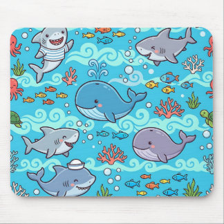 Kids Shark & Whale Ocean Mousepad – Cute Pattern