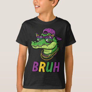 Kids Shirt Mardi Gras Alligator Face Bruh