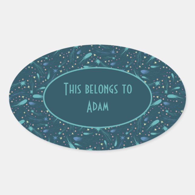Kids Shooting Star Comet Starry Sky Starlight Oval Sticker (Front)