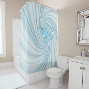 Kids Shower Curtain Blue Narwhal