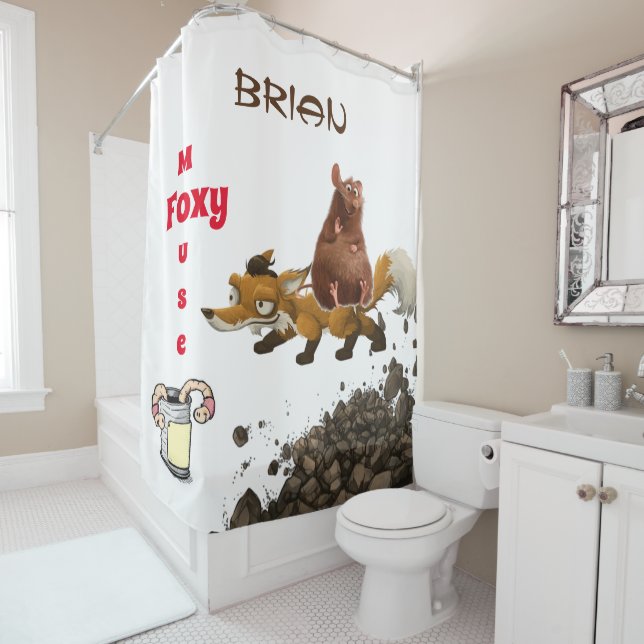 Kids Shower Curtain Fox Mouse Worm Dirt (In Situ)