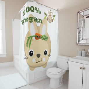 Kids Shower Curtain Rabbit Monkey Carrots & Peas