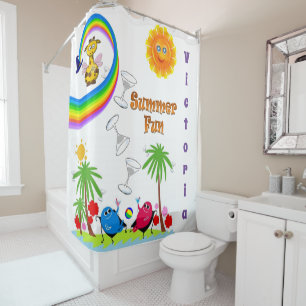 Kids Shower Curtain Rainbow Sun Giraffe