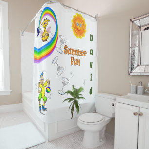 Kids Shower Curtain Sun Rainbow Giraffe