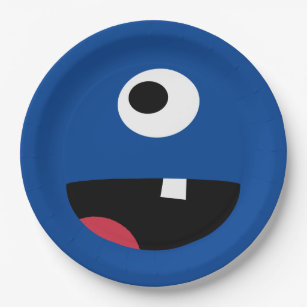 Kids Silly Monster Face Monsters Party Blue Cute Paper Plate