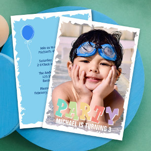 Kid's Simple Cute Photo Blue Birthday Party Invitation