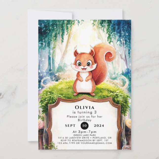 Kids Simple Squirrel Birthday Invitation (Front)