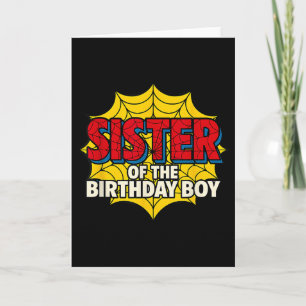 Kids Sister Of The Birthday Boy Spider Theme Party Card