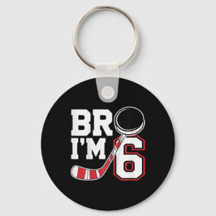 Kids Six Years Old Tee 6th Birthday Hockey Player Keychain