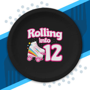 Kids Skate Party - 12th Birthday - Roller Skating Paper Plate