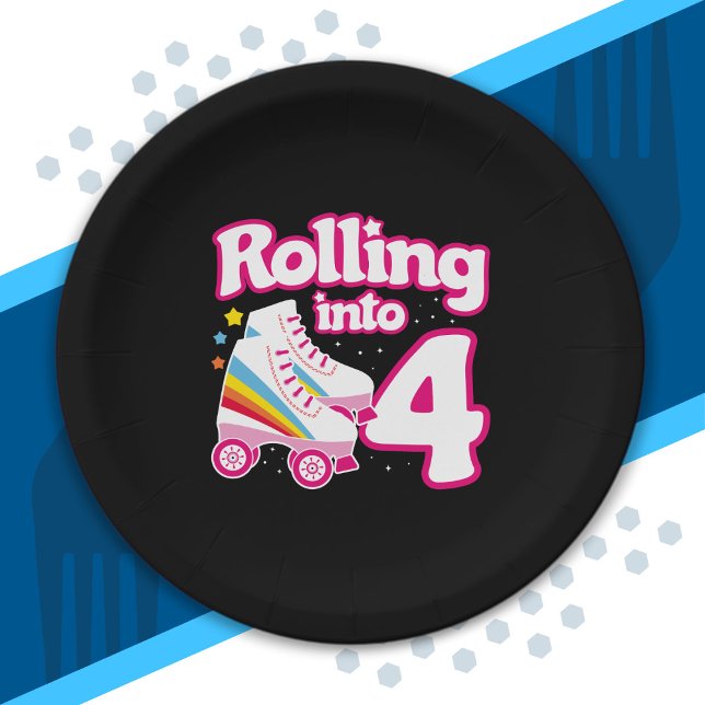 Kids Skate Party - 4th Birthday - Roller Skating Paper Plate (Creator Uploaded)