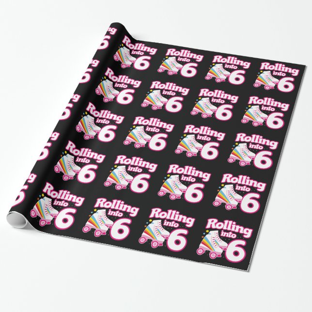 Kids Skate Party - 6th Birthday - Roller Skating Wrapping Paper (Unrolled)