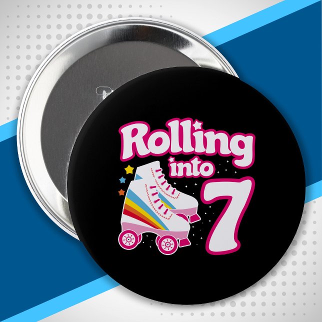 Kids Skate Party - 7th Birthday - Roller Skating 4 Inch Round Button (Creator Uploaded)