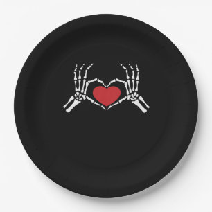 Kids Skeleton Hand Heart Valentines Day Cool Class Paper Plate