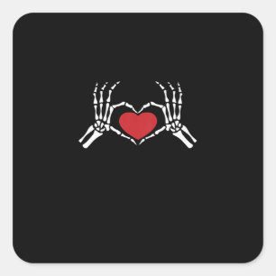Kids Skeleton Hand Heart Valentines Day Cool Class Square Sticker