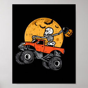 Kids Skeleton Monster Truck Moon Candy Toddler Boy Poster