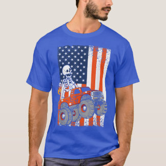 Kids Skeleton Monster Truck USA Flag Toddler Boys  T-Shirt